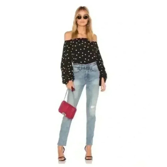 Lovers + Friends Top Sz S Off The Shoulder Polka Dot Bubble Balloon Sleeve - Picture 3 of 13